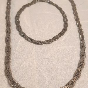 Vintage Mens Stirling Silver Necklace And Bracelet Set Stamped 925 N20" B10" L,